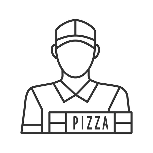 Pizza Leverans Mannen Linjär Ikon Vektor Konturen Illustration Vit Bakgrund — Stock vektor