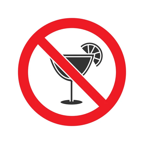 Verbotsschild Mit Cocktail Glyphen Symbol Auf Weißem Hintergrund — Stockvektor