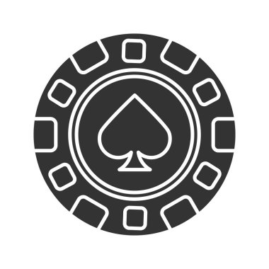 Casino çip glif simgesi. Kumar belirteci spade işareti ile. Casino siluet simge. Negatif alan. İzole vektör çizim