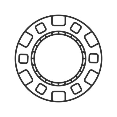 Casino çip doğrusal simgesi. Dolar işareti olan kumar belirteci. İnce hat illüstrasyon. Casino kontur sembolü. Çizim vektör izole anahat