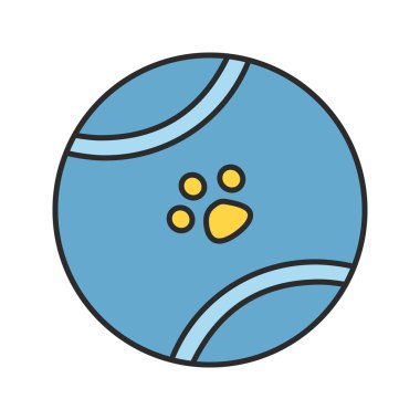 Köpek topu pençe renk simgesi ile. Evde beslenen hayvan oyuncak. İzole vektör çizim