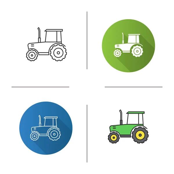 拖拉机图标 平面设计 线性和颜色样式 农业实施 孤立向量插图 — 图库矢量图片