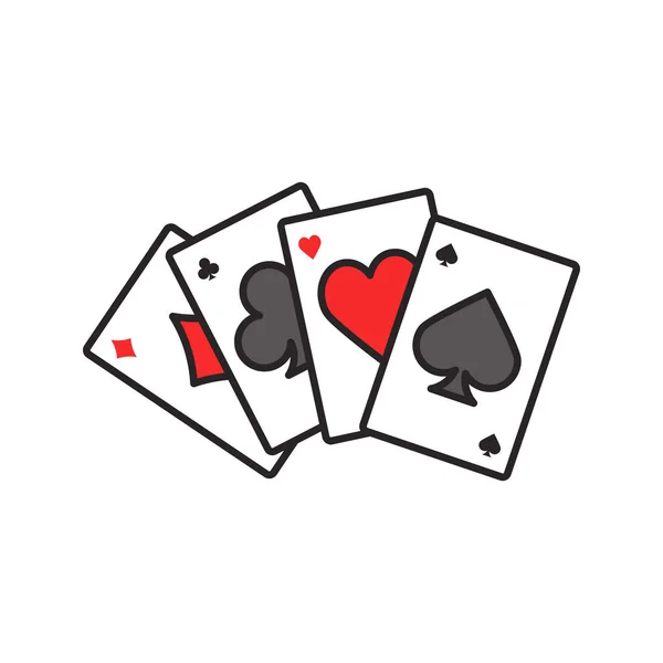 Four Aces Color Icon Playing Cards Poker Kare Isolated Vector — Stock Vector