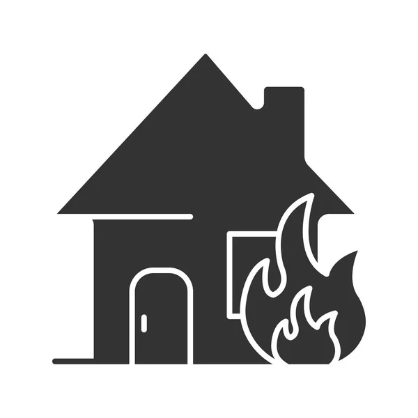 Brandende Huisje Glyph Huis Brand Silhouet Symbool Negatieve Ruimte Vectorillustratie — Stockvector