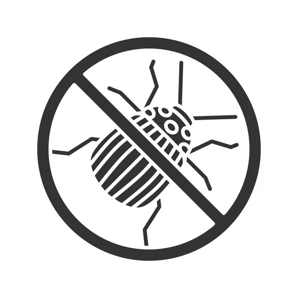 停止科罗拉多甲虫标志字形图标 剪影符号 昆虫驱虫剂 虫害控制 负空间 矢量隔离插图 — 图库矢量图片