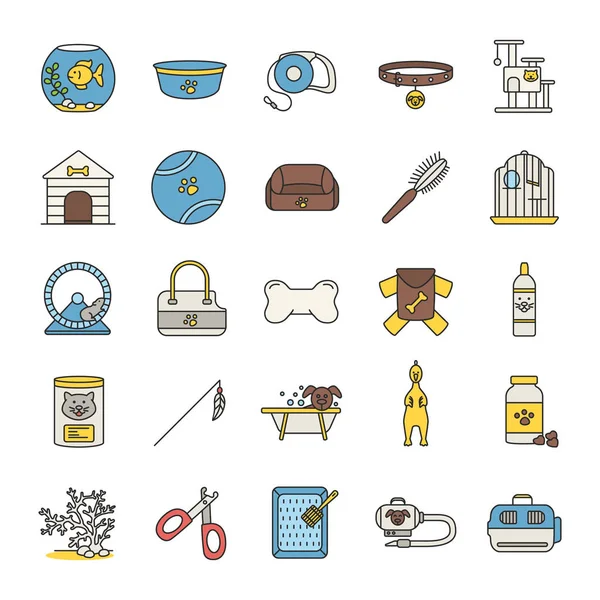 Mascotas Suministra Iconos Color Conjunto Bienes Animales Domésticos Mascotas Comida — Vector de stock