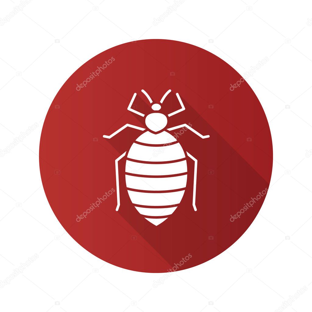 Bed bug flat design long shadow glyph icon. Human parasite. Insect pest. Vector silhouette illustration