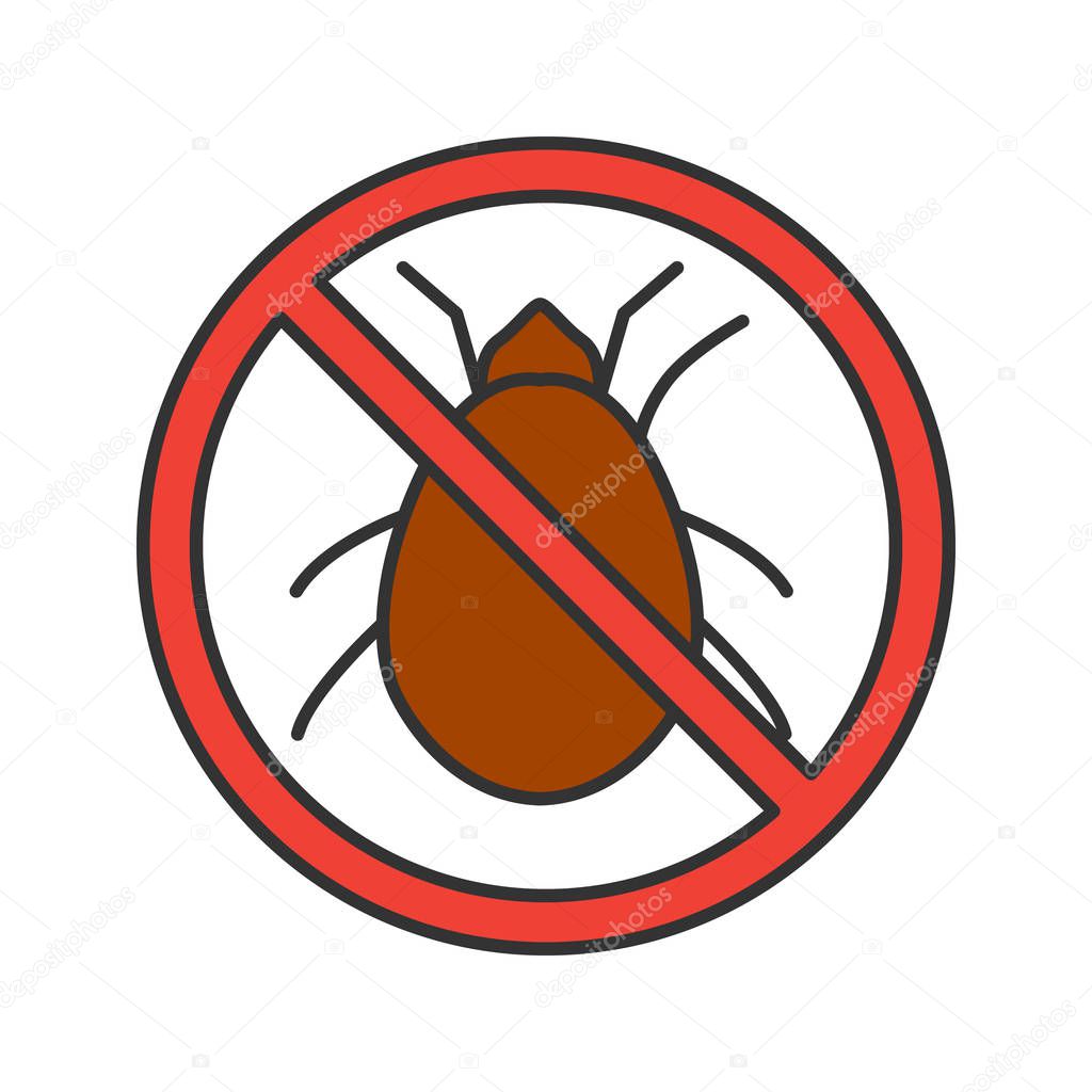 Stop mites sign color icon. Parasitic insects repellent. Pest control. Isolated vector illustration