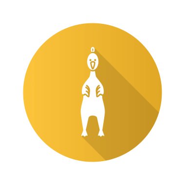 Kauçuk Tavuk düz tasarım uzun gölge glif simgesi. Köpeğin çiğneme oyuncağı. Vektör siluet çizimi