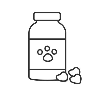 Evde beslenen hayvan tıp doğrusal simgesi. İnce hat illüstrasyon. Veteriner eczane. Kontur sembolü. Çizim vektör izole anahat