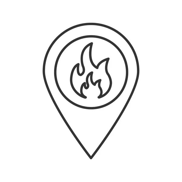 Icono Lineal Ubicación Fuego Ilustración Línea Delgada Mapa Señalado Con — Vector de stock
