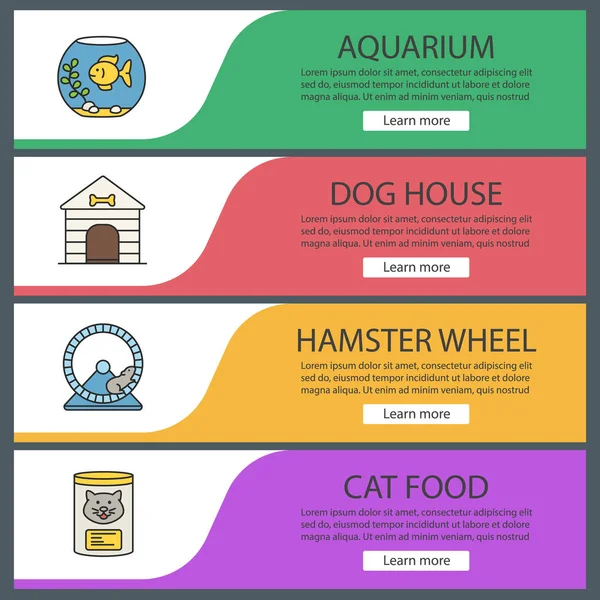 Animaux Suppplies Web Banner Templates Set Aquarium Maison Pour Chiens — Image vectorielle