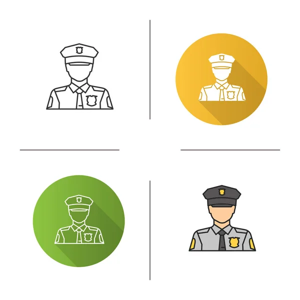 Icono Policía Diseño Plano Lineal Estilos Color Oficial Policía Ilustraciones — Vector de stock