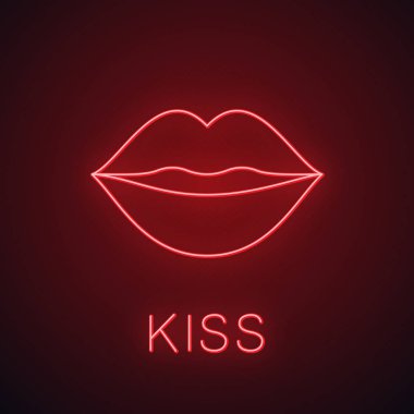 Neon ışığı simgesi öp. İşareti parlayan. Kadının dudakları. İzole vektör çizim