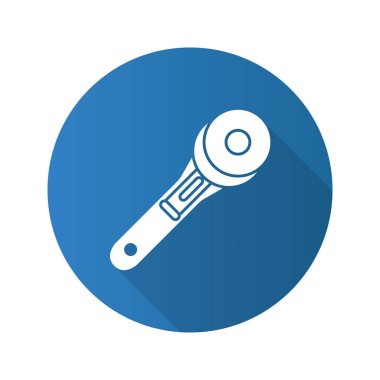 Döner kesici düz tasarım uzun gölge glif simgesi. Patchwork bıçak. Vektör siluet çizimi