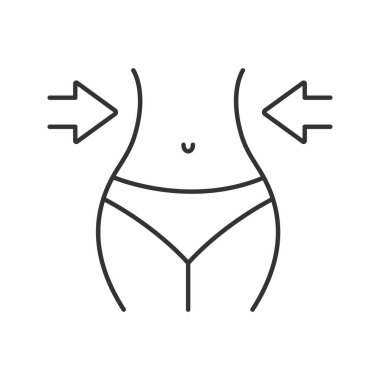 Kilo kaybı doğrusal simgesi. İnce hat illüstrasyon. İnce bel. Zayıflama kontur sembolü. Çizim vektör izole anahat