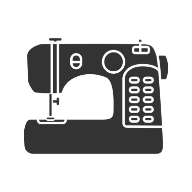 Dikiş makinesi glif simgesi. Siluet simge. Negatif alan. İzole vektör çizim