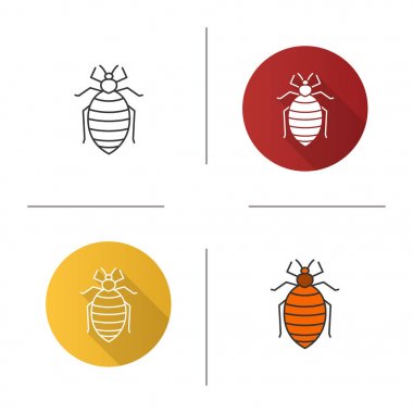 Yatak hata simgesi. Tasarım, doğrusal düz ve stilleri renk. İnsan parazit. İzole vektör çizimler