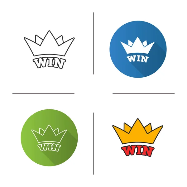 Win Icon Flat Design Linear Color Styles Crown Jackpot Isolated — Stock Vector