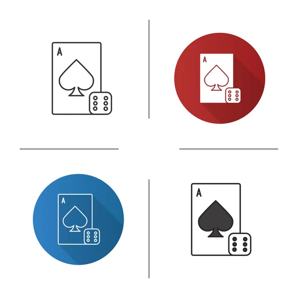 Dados Ícono Cartas Diseño Plano Lineal Estilos Color Casino Apostando — Vector de stock