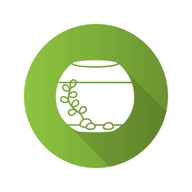 Akvaryum düz tasarım uzun gölge glif simgesi. Fishkeeping. Akvaryum. Vektör siluet çizimi