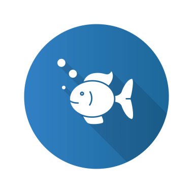 Akvaryum balık düz tasarım uzun gölge glif simgesi. Fishkeeping. Fishbowl evde beslenen hayvan. Vektör siluet çizimi