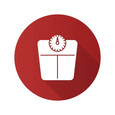 Banyo düz tasarım uzun gölge glif simgesi ölçekler. Basküller. Kitle ölçüm cihazı. Vektör siluet çizimi