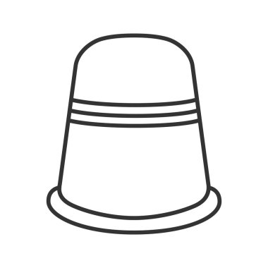 Dikiş yüksük doğrusal simgesi. İnce hat illüstrasyon. Parmak koruyucu. Kontur sembolü. Çizim vektör izole anahat