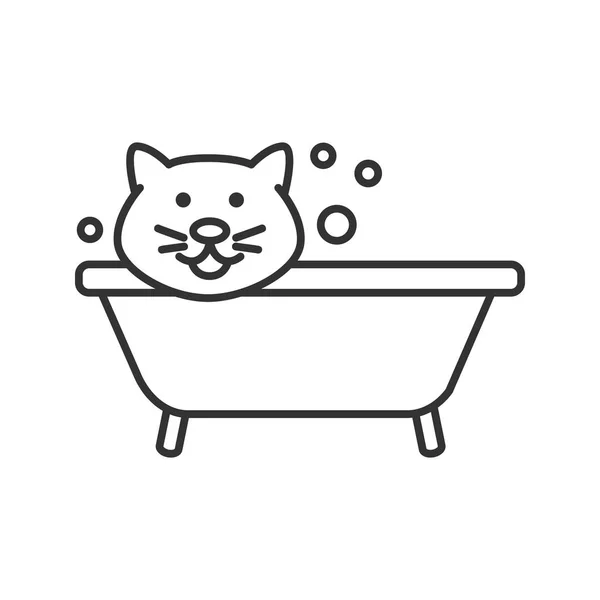 Badekatze Lineares Symbol Pflegedienst Schmalspur Illustration Haustierhygiene Kontursymbol Vektor Isolierte — Stockvektor