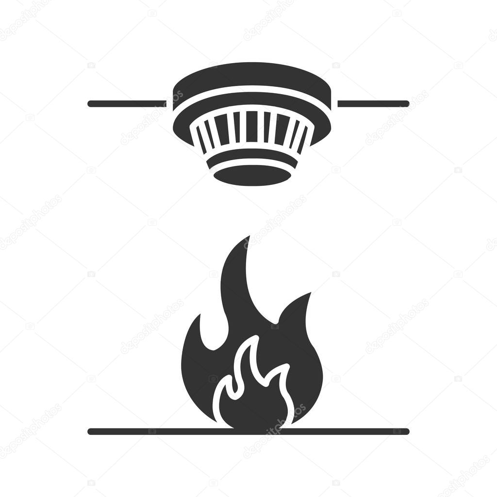 Smoke detector glyph icon. Fire alarm system. Silhouette symbol. Negative space. Vector isolated illustration