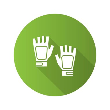 Parmaksız spor salonu eldiven düz tasarım uzun gölge glif simgesi. Vektör siluet çizimi