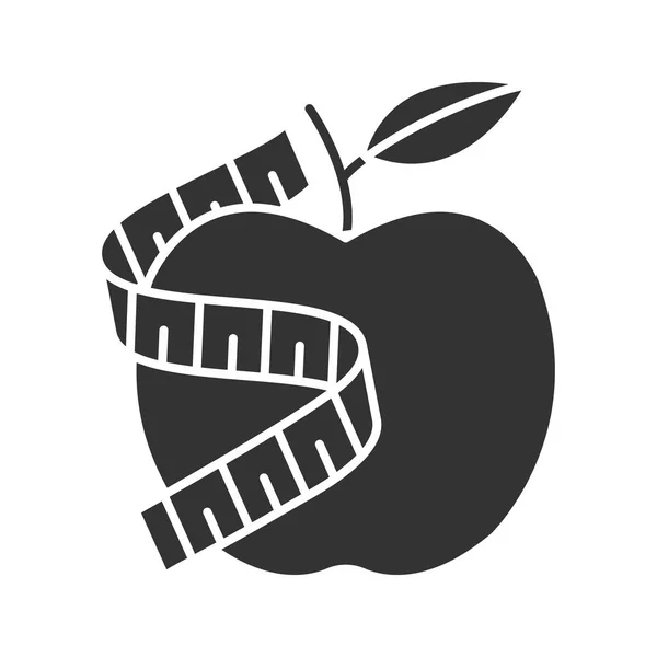 Ruban Mesurer Autour Icône Glyphe Pomme Symbole Silhouette Une Alimentation — Image vectorielle