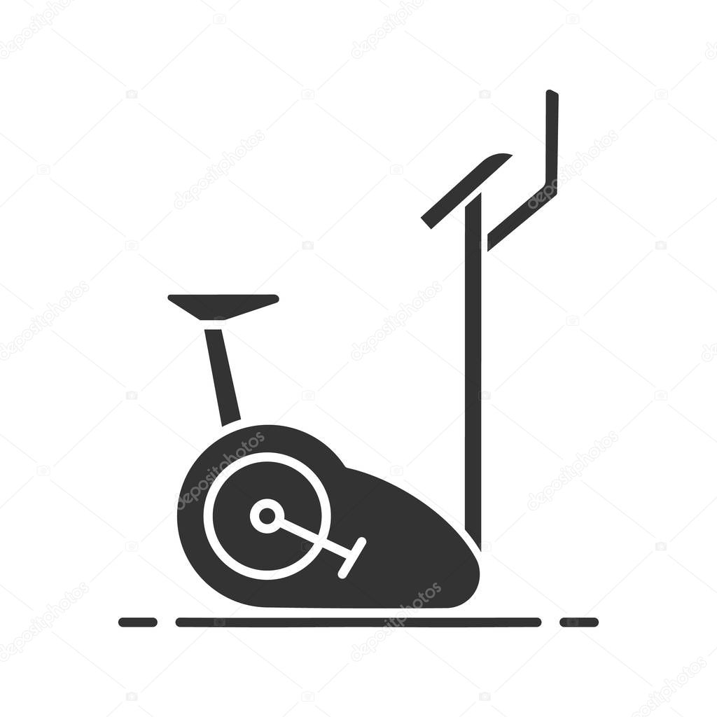 Exercise bike glyph icon. Stationary bicycle. Silhouette symbol. Negative space. Vector isolated illustration