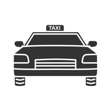 Araba glif simgesi. Siluet simge. Taksi. Otomobil. Negatif alan. Vektör çizim