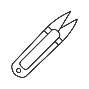 Clippers doğrusal simgesi dikiş. İnce hat illüstrasyon. İplik kesici. Kontur sembolü. Çizim vektör izole anahat