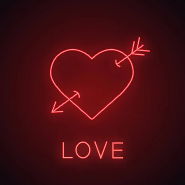 Heart Cupid Arrow Neon Light Icon Love Glowing Sign Valentine — Stock Vector