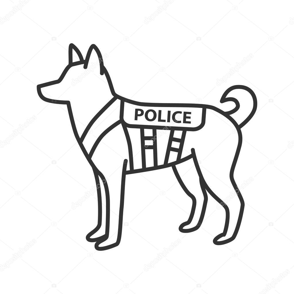 K9 police dog linear icon. German shepherd. Military dog breed. Thin line illustration. Contour symbol. Vector isolated outline drawing