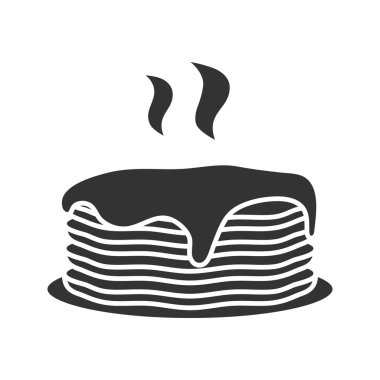 Reçel ya da bal glif simgesi olan taze krep yığını. Siluet simge. Negatif alan. İzole vektör çizim