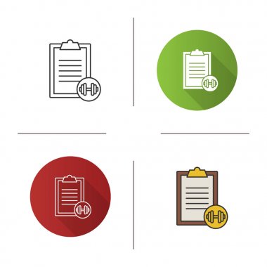 Halter egzersiz Kılavuzu simgesi. Tasarım, doğrusal düz ve stilleri renk. Kişisel eğitim notları. İzole vektör çizimler