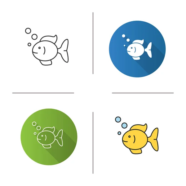 Значок Аквариумной Рыбы Плоский Дизайн Линейный Цветовой Стили Рыболовство Животное — стоковый вектор