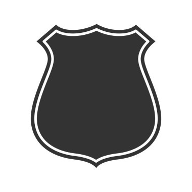 Rozet, amblem glif simgesi. İtfaiyeci ya da polis etiket. Siluet simge. Negatif alan. İzole vektör çizim