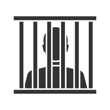 Mahkum glif simgesi. Hapishane, cezaevi. Siluet simge. Negatif alan. İzole vektör çizim