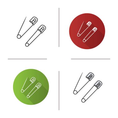 Emniyet pimleri simgesi. Tasarım, doğrusal düz ve stilleri renk. İzole vektör çizimler