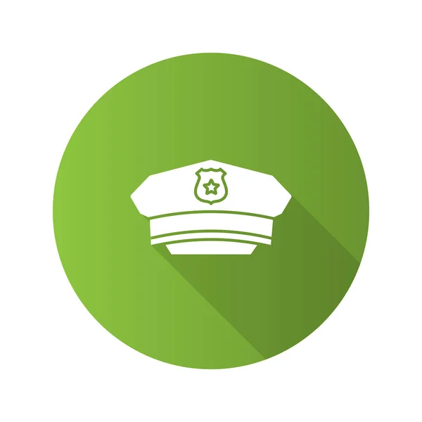 Полицейский Шляпу Плоский Дизайн Длинный Знак Тени Полицейская Кепка Векторный — стоковый вектор