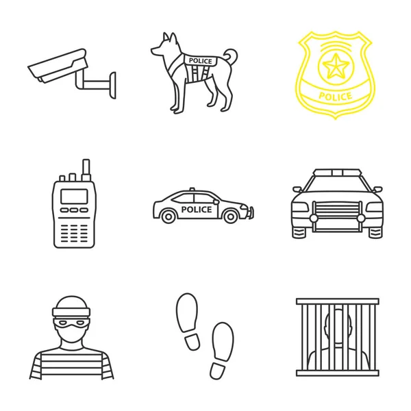 Icônes Linéaires Police Caméra Surveillance Chien Militaire Badge Police Talkie — Image vectorielle