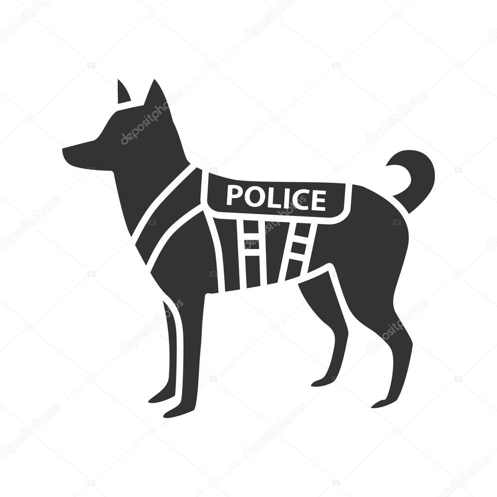 K9 police dog glyph icon. German shepherd. Military dog breed. Silhouette symbol. Negative space. Vector isolated illustration