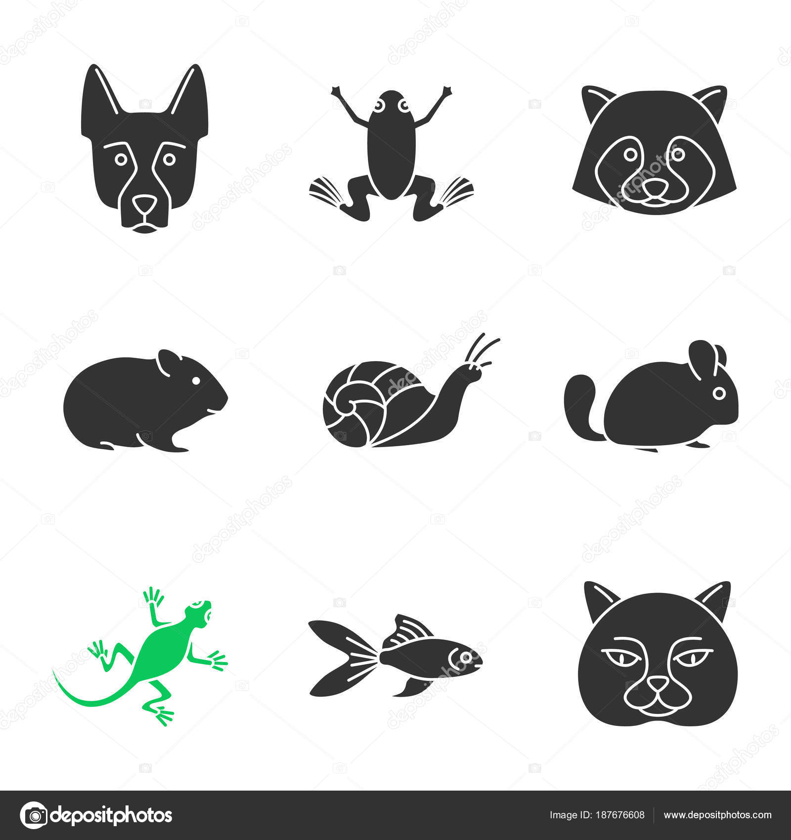 Pets Glyph Icons Set German Shepherd Frog Raccoon Hamster Snail Stock Vector Image By C Bsd
