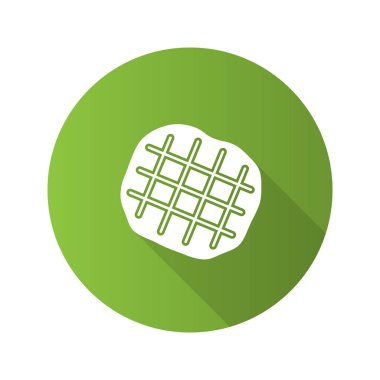 Belçika waffle düz tasarım uzun gölge glif simgesi. Vektör siluet çizimi