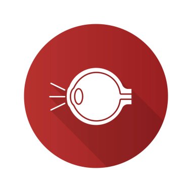 Göz anatomisi düz tasarım uzun gölge glif simgesi. Gözünde ışık kırılma. Vektör siluet çizimi