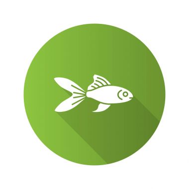 Akvaryum akvaryum balığı düz tasarım uzun gölge glif simgesi. Fishbowl evde beslenen hayvan. Vektör siluet çizimi